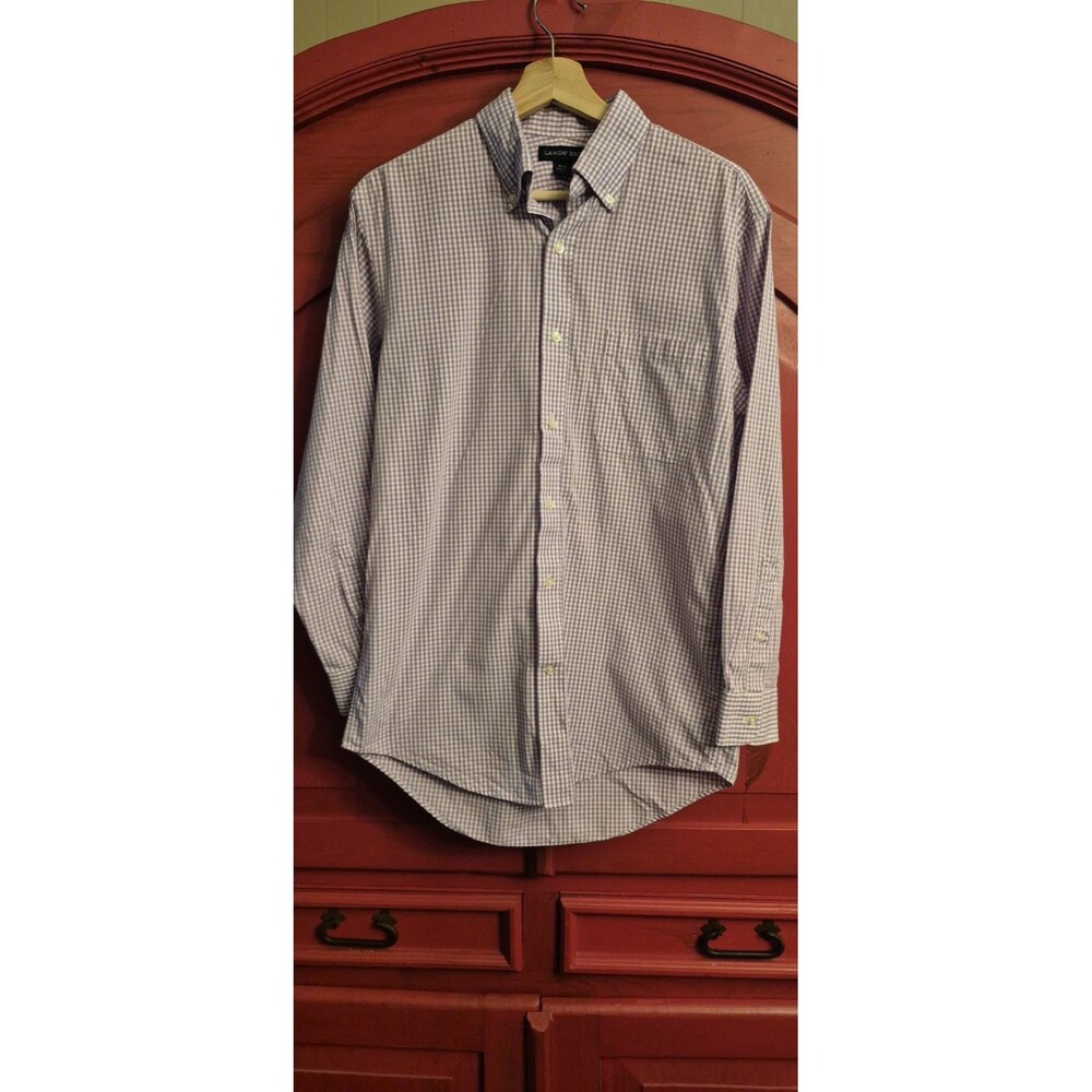 NWOT Lands End M 15-15.5 Traditional Fit Violet Purple Gingham Check One Pocket